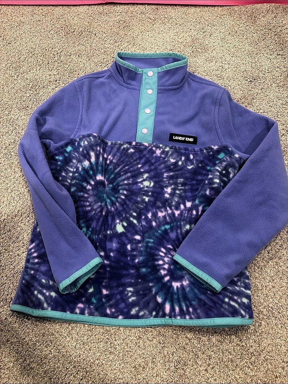 Lands' End Kids Fleece Snap Pullover Girls Small Purple & Blue